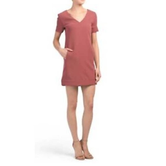 Theory Dresses & Skirts - Theory Crepe Shift Banded V-Neck Admiral Deep Rose Dress